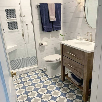 These contemporary Praga 4 cement tiles are perfect for backsplashes, accent walls, and stunning floors.