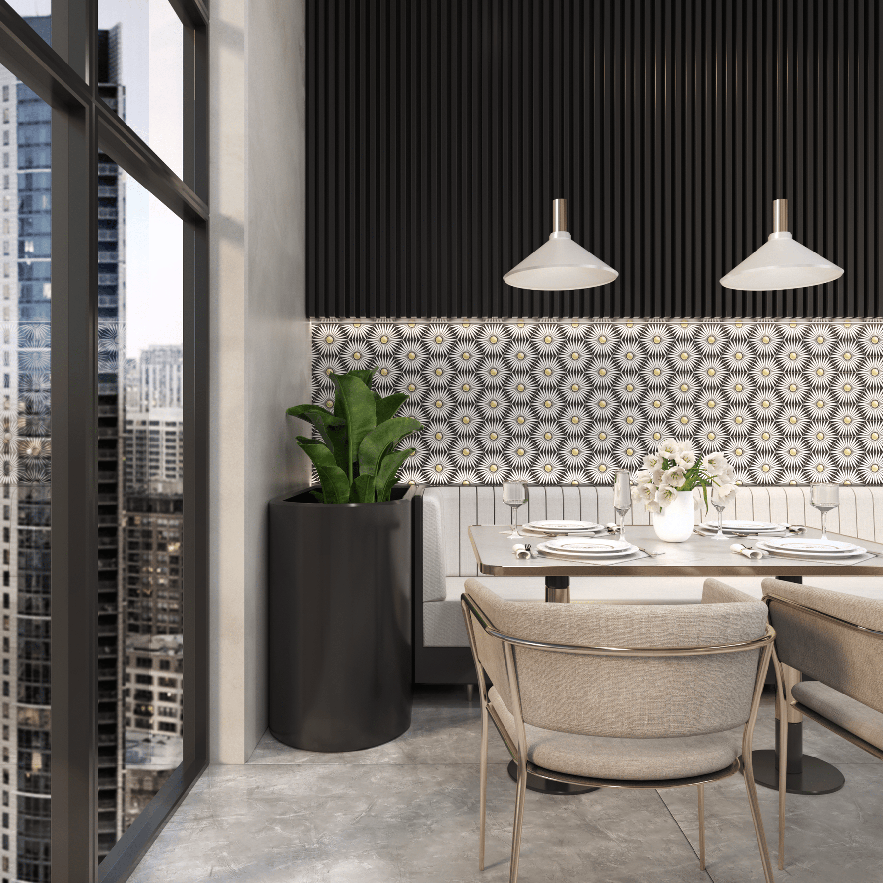 Rise Hexagon Tile: 6” x 7” - LiLi Tile commercial space 