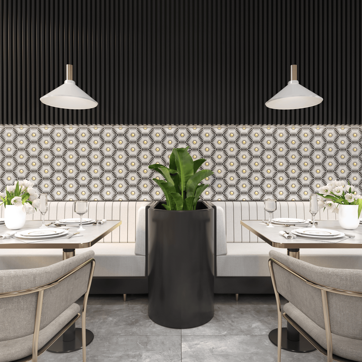 Rise Hexagon Tile: 6” x 7” - LiLi Tile commercial space 