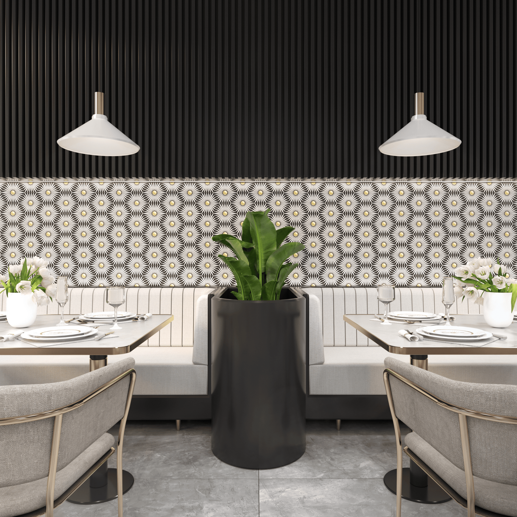 Rise Hexagon Tile: 6” x 7” - LiLi Tile commercial space 