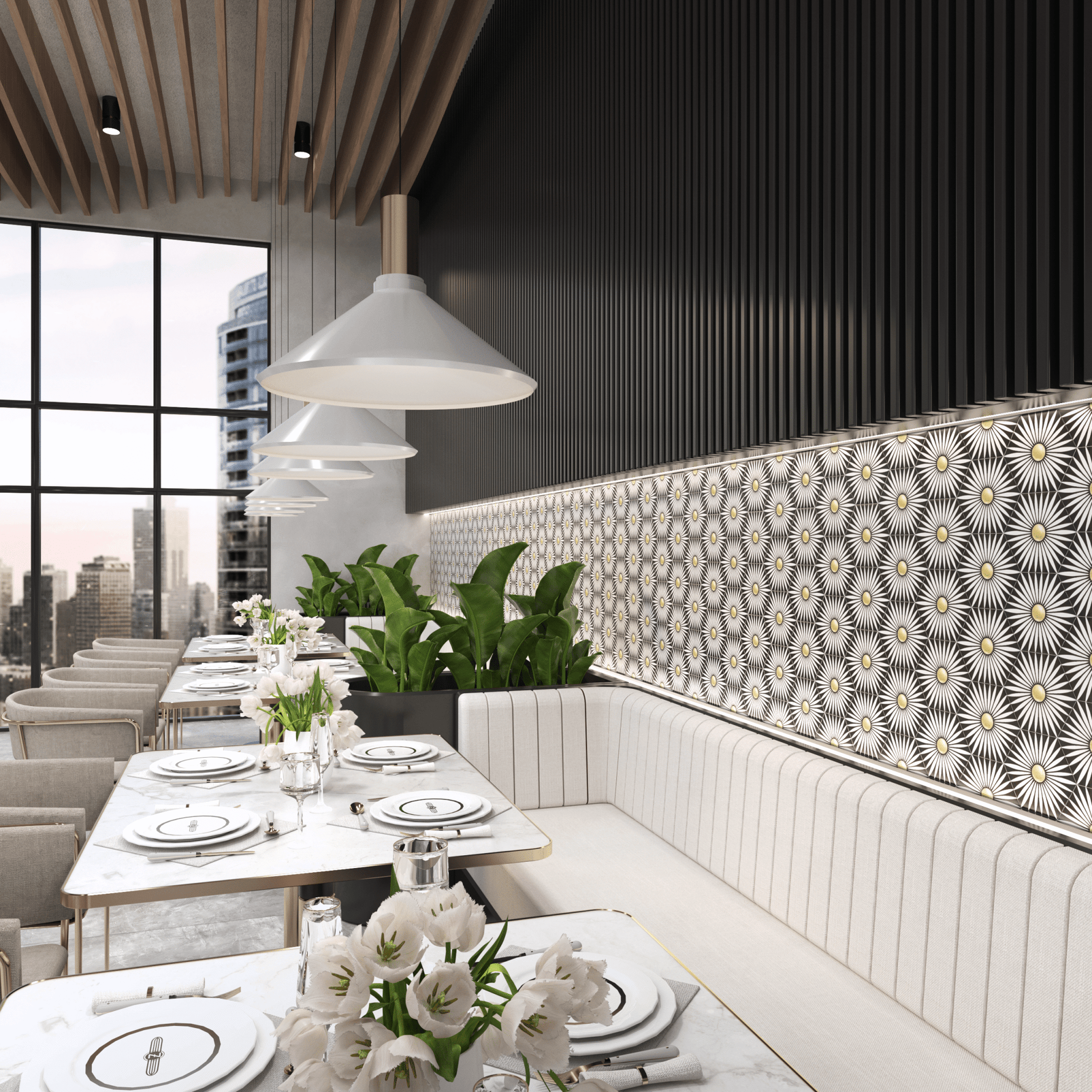 Rise Hexagon Tile: 6” x 7” - LiLi Tile commercial space 