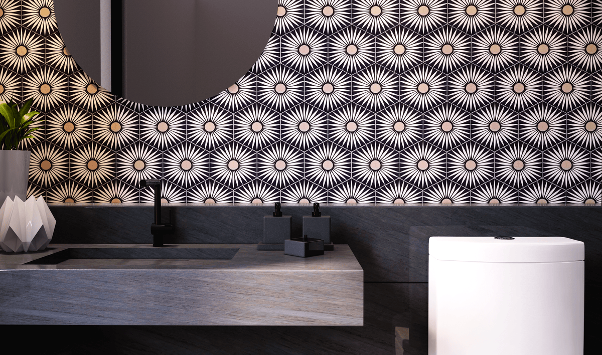 Rise Hexagon Tile: 6” x 7” - LiLi Tile bathroom 