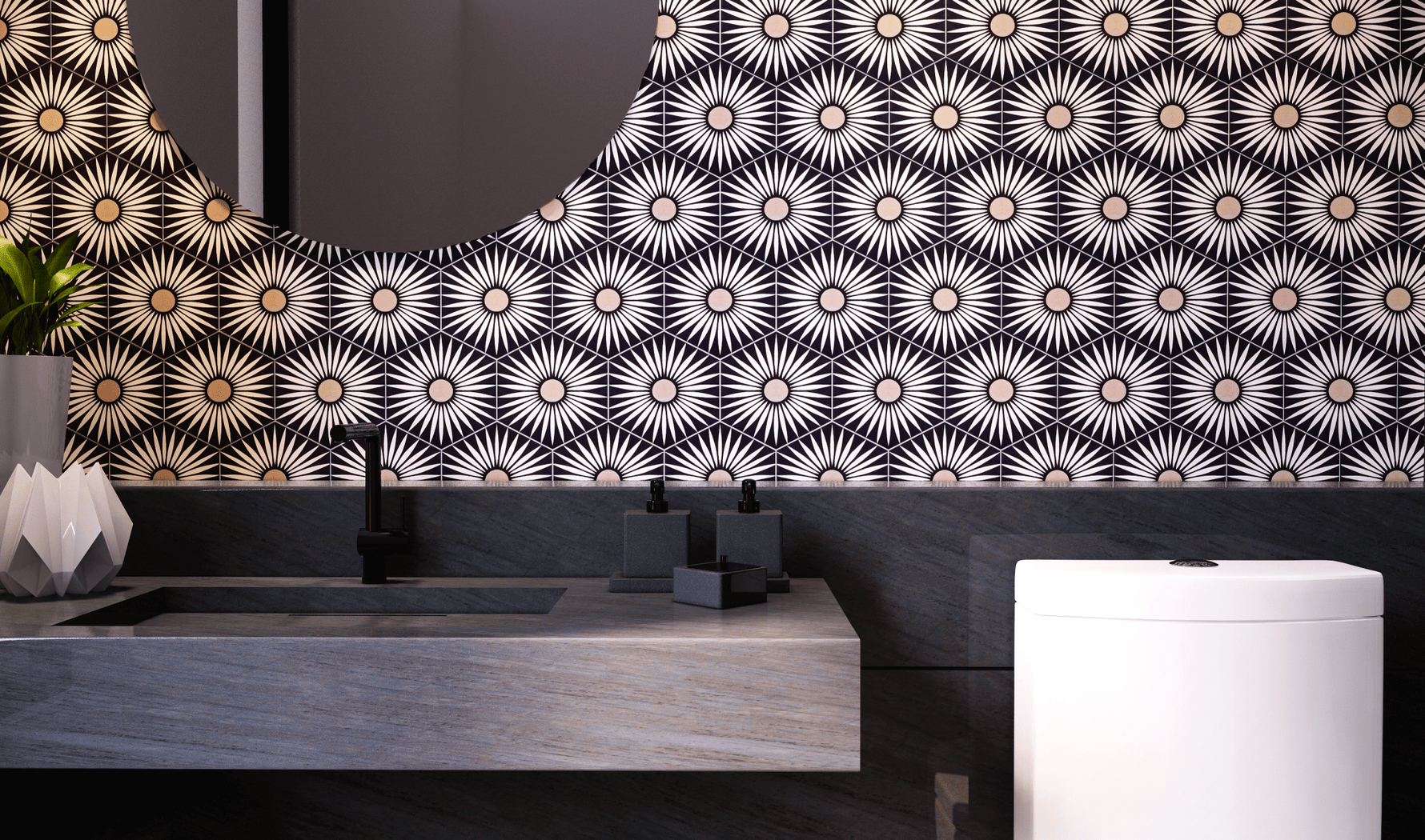 Rise Hexagon Tile: 6” x 7” - LiLi Tile bathroom 