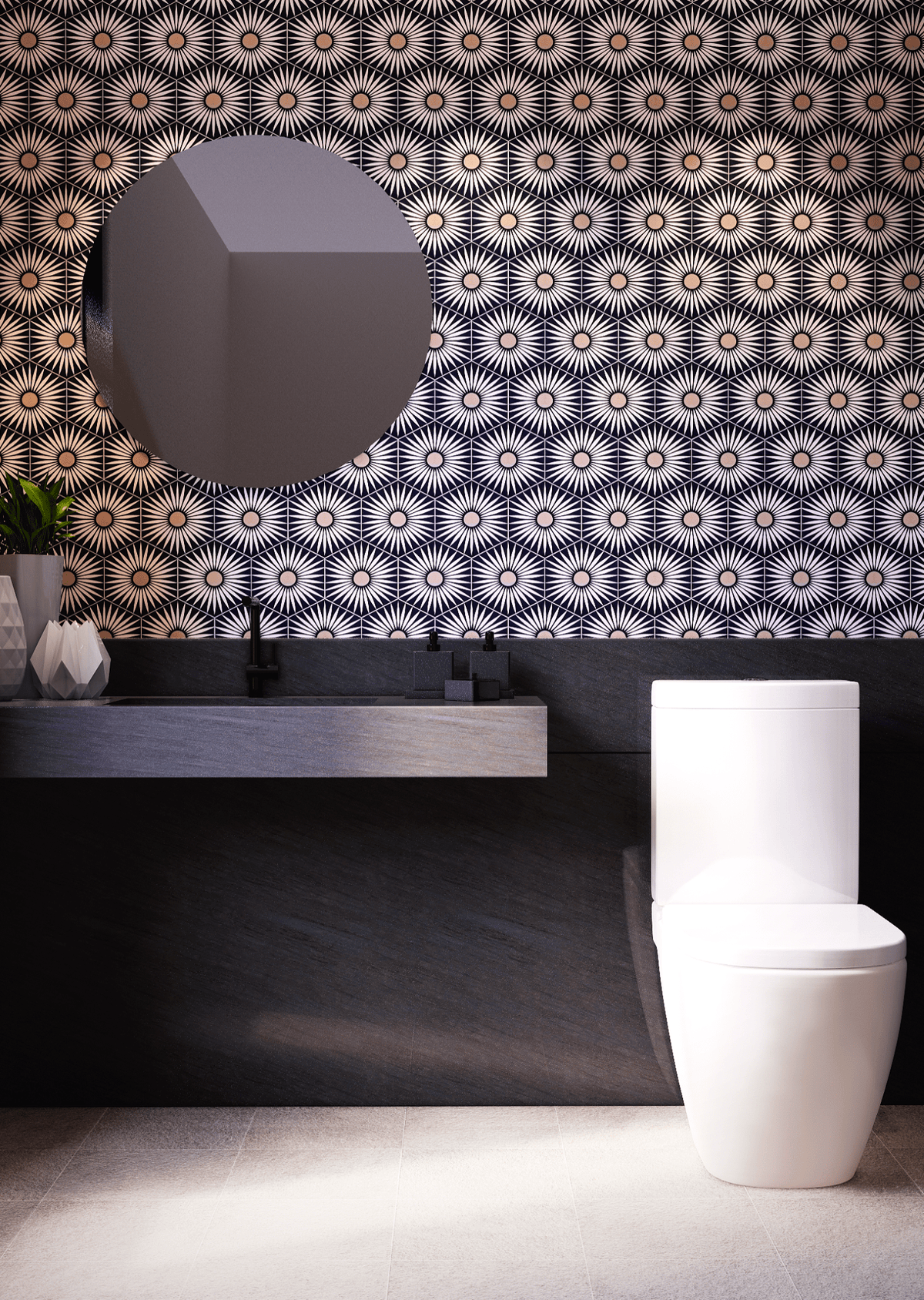 Rise Hexagon Tile: 6” x 7” - LiLi Tile bathroom 