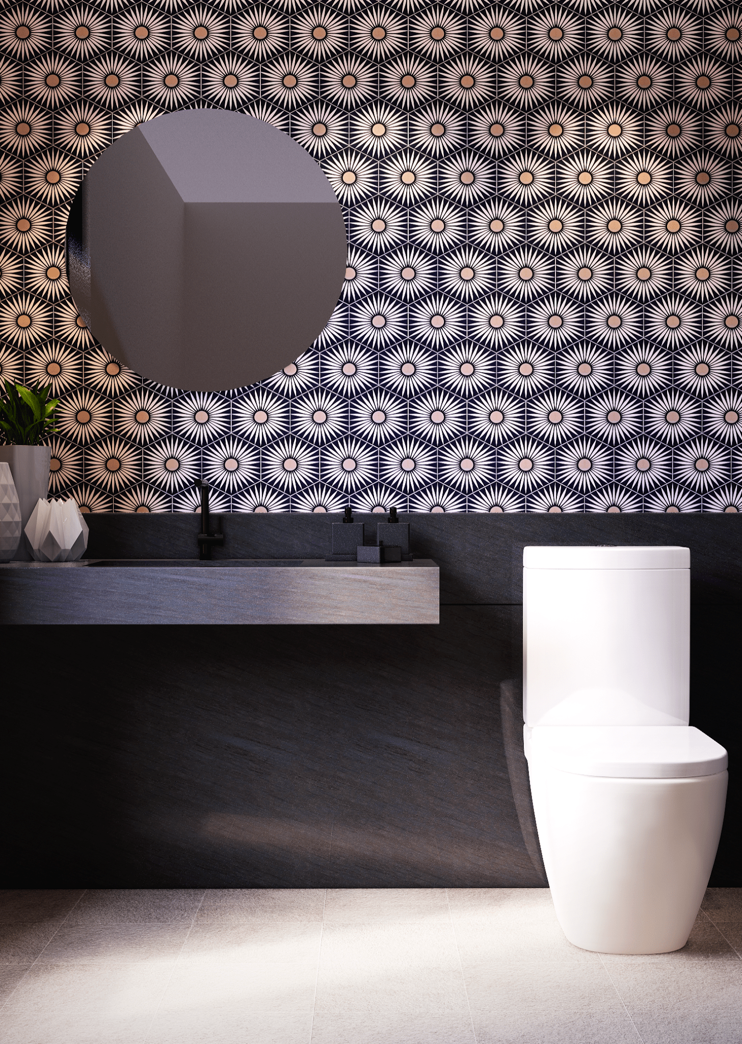 Rise Hexagon Tile: 6” x 7” - LiLi Tile bathroom 
