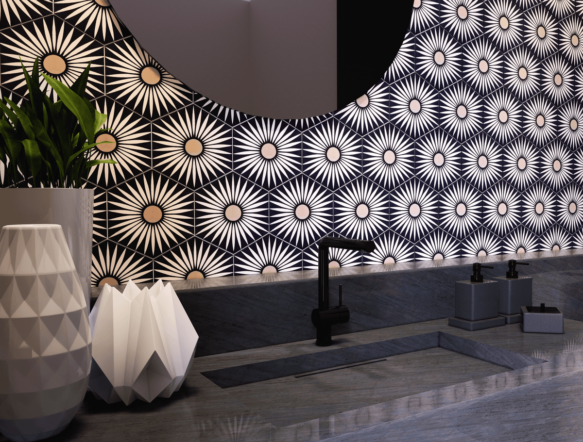 Rise Hexagon Tile: 6” x 7” - LiLi Tile bathroom 