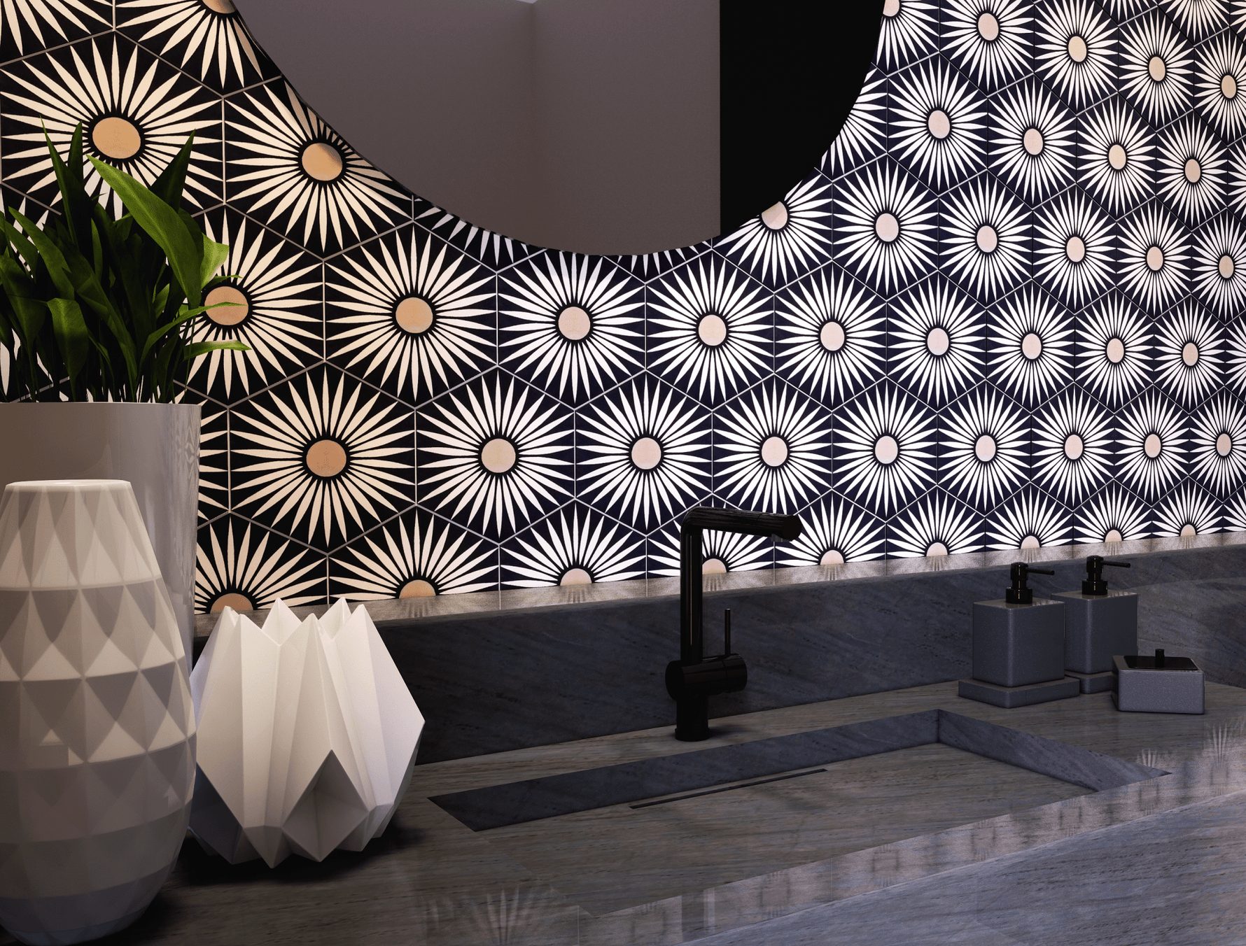 Rise Hexagon Tile: 6” x 7” - LiLi Tile bathroom 