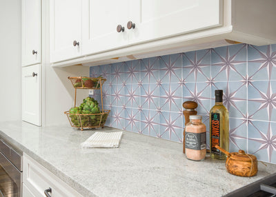 These star-inspired Sky 5 cement tiles are perfect for backsplashes, accent walls, and stunning floors.