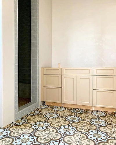 These refined Sofia 5 cement tiles are perfect for backsplashes, accent walls, and stunning floors.