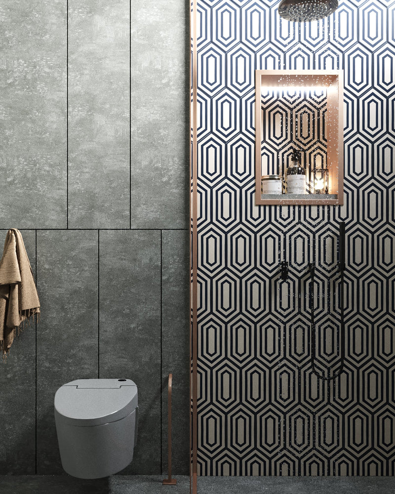 These elongated Tiffany hexagon cement tiles are perfect for backsplashes, accent walls, and stunning floor art.