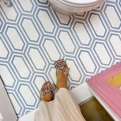 Our Tiffany Mother of Pearl cement tiles creates jaw-dropping spectacle of floor art.